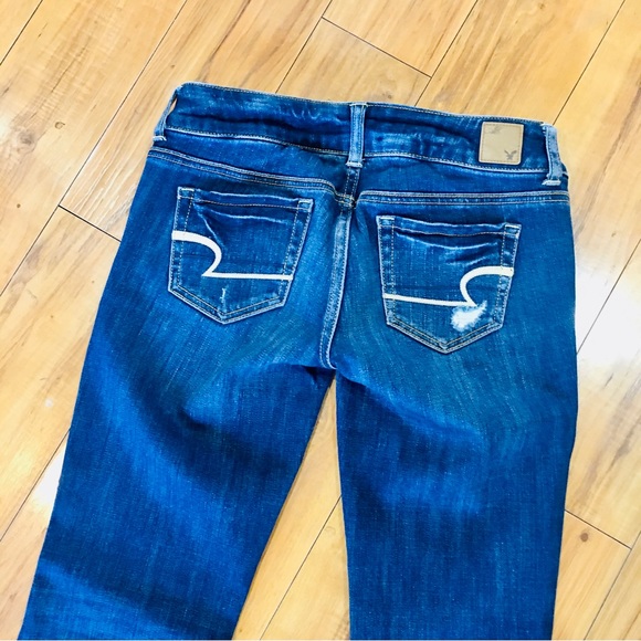 American Eagle artist stretch soft denim jeans AEO dark wash distressed wide leg - Picture 4 of 7